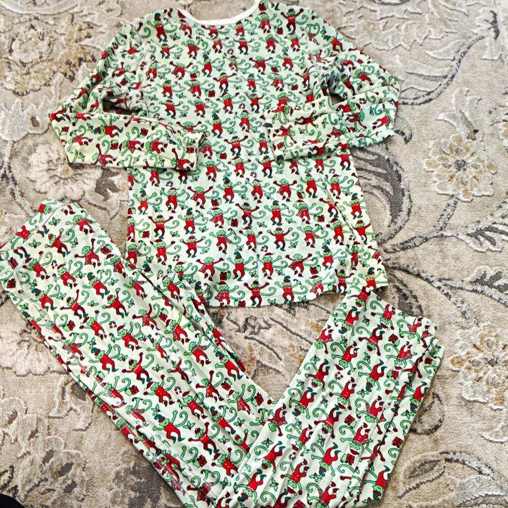 Roller Rabbit Women’s XS 2pc Cotton Knit Christmas Monkey Pajama Set